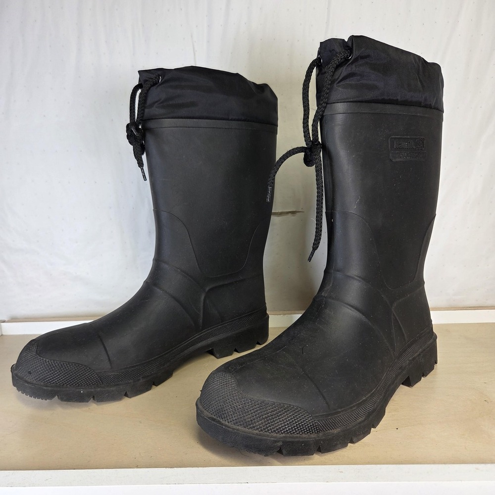 Kamik Boots Mens 12 Black Rubber Waterproof Insulated Winter Snow Made Canada